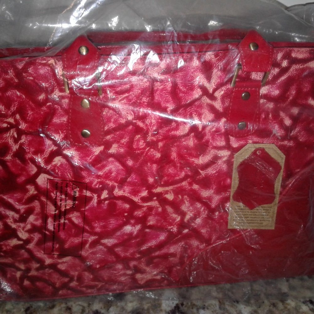 NWT Red Denim Leather Purse
